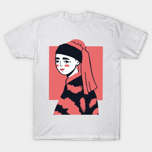 Pop Girl A With Pearl Earring T-Shirt by London Colin